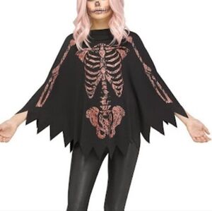 PINK Glitter Bones Skeleton Poncho Halloween Cosplay Costume